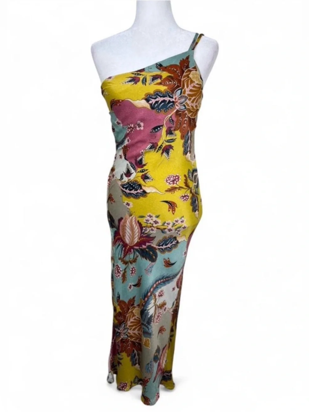 BL-NK Anthropologie One Shoulder Floral Slip Maxi Dress Multicolor Size 6 Boho - Picture 6 of 11